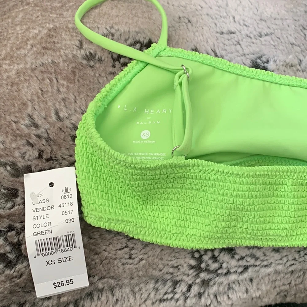 NEW LA Hearts by PacSun Green Amie Scrunch Tank Bikini Top